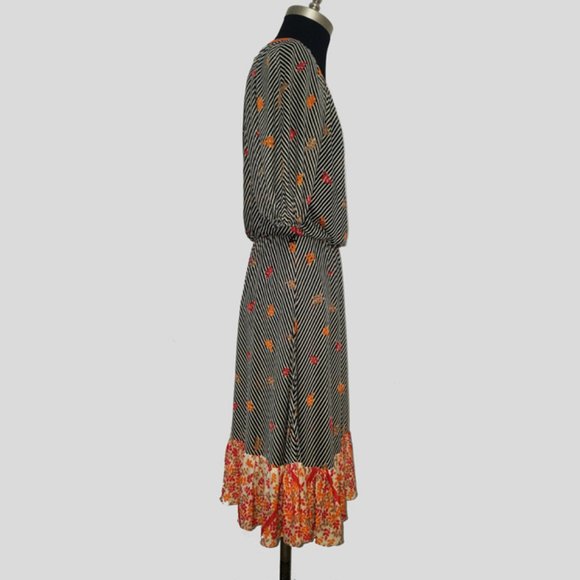 Vtg 70s French Boho Asymmetrical Frill Dress M - Picture 6 of 11